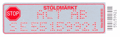 St&ouml;ldskyddsetikett med firmanamn som extra stansrad